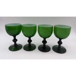 CARLO MORETTI Lot of 4 Emerald Green/White Cased Goblets  4.25"